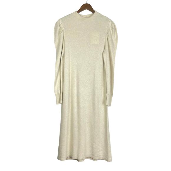 Who What Wear | NWT Birch Cream Mock Neck Puff Long Sleeve Midi Sweater Dress - Picture 3 of 9